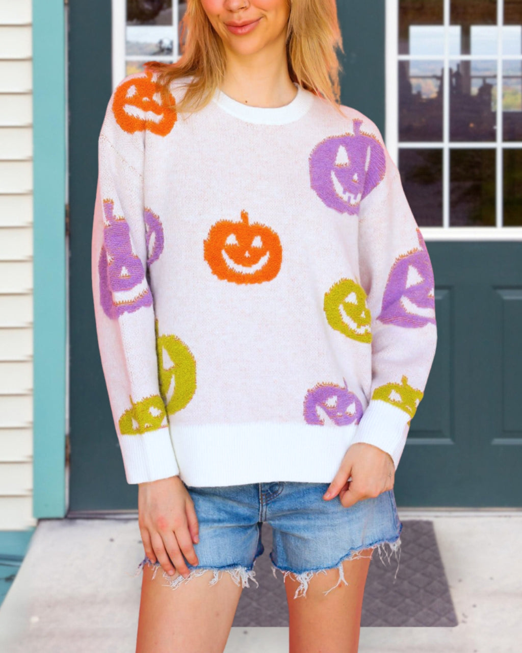 Embroidered Pumpkin Halloween Sweater