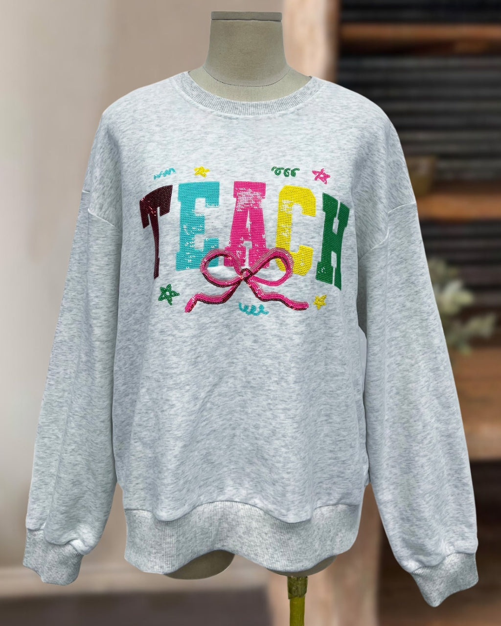 Jeweled TEACH Sequin Pullover