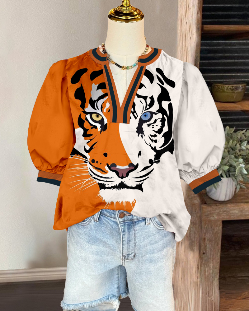 Oversized Tiger Head Satin Top