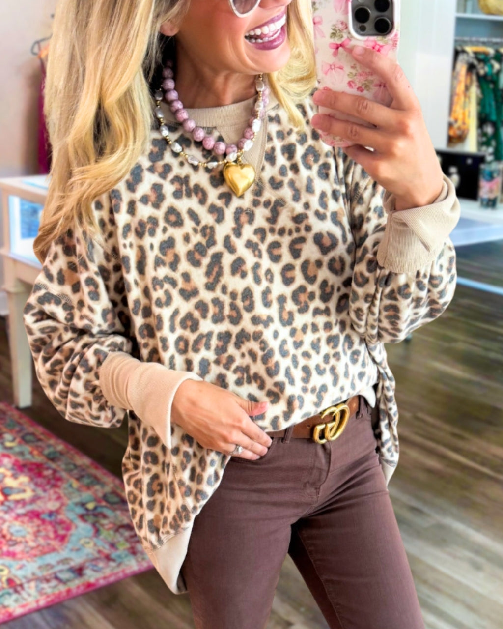 Leopard Print Hi-Low Hem Sweatshirt