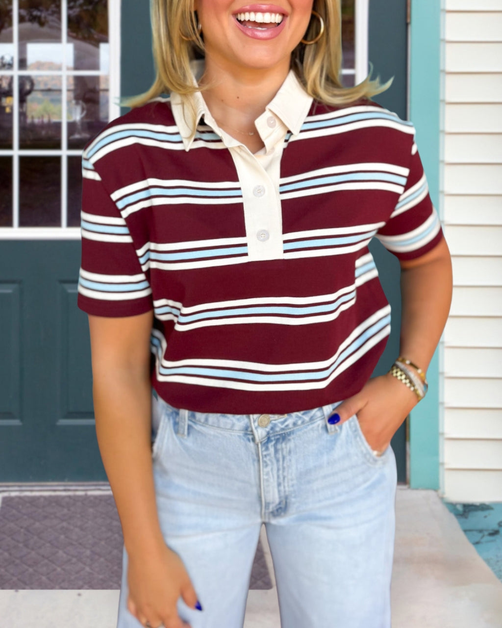 Trendy Stripe Polo Top