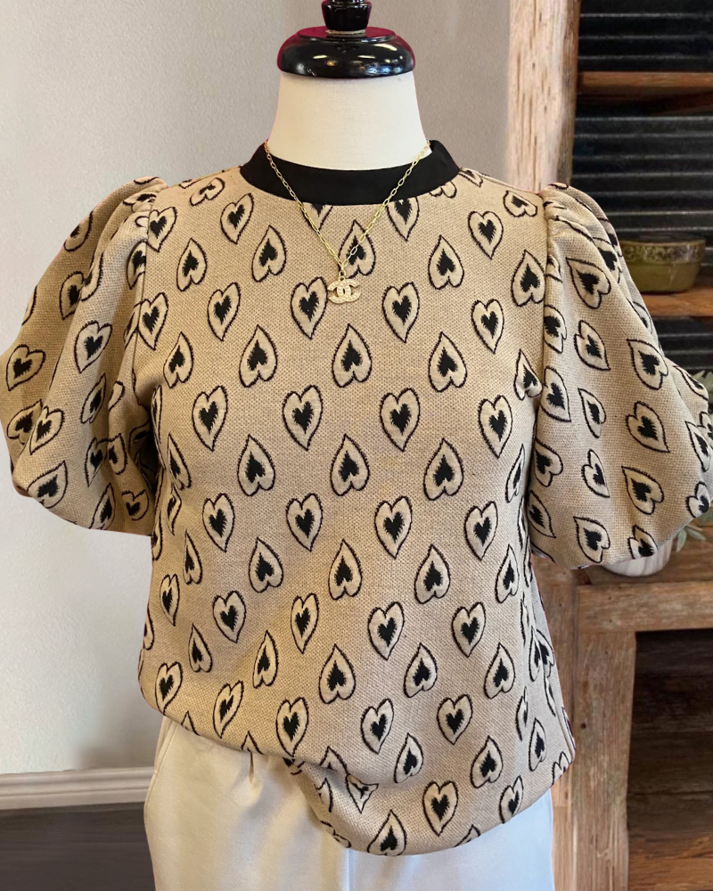 Heart-Shaped Puff Sleeve Top