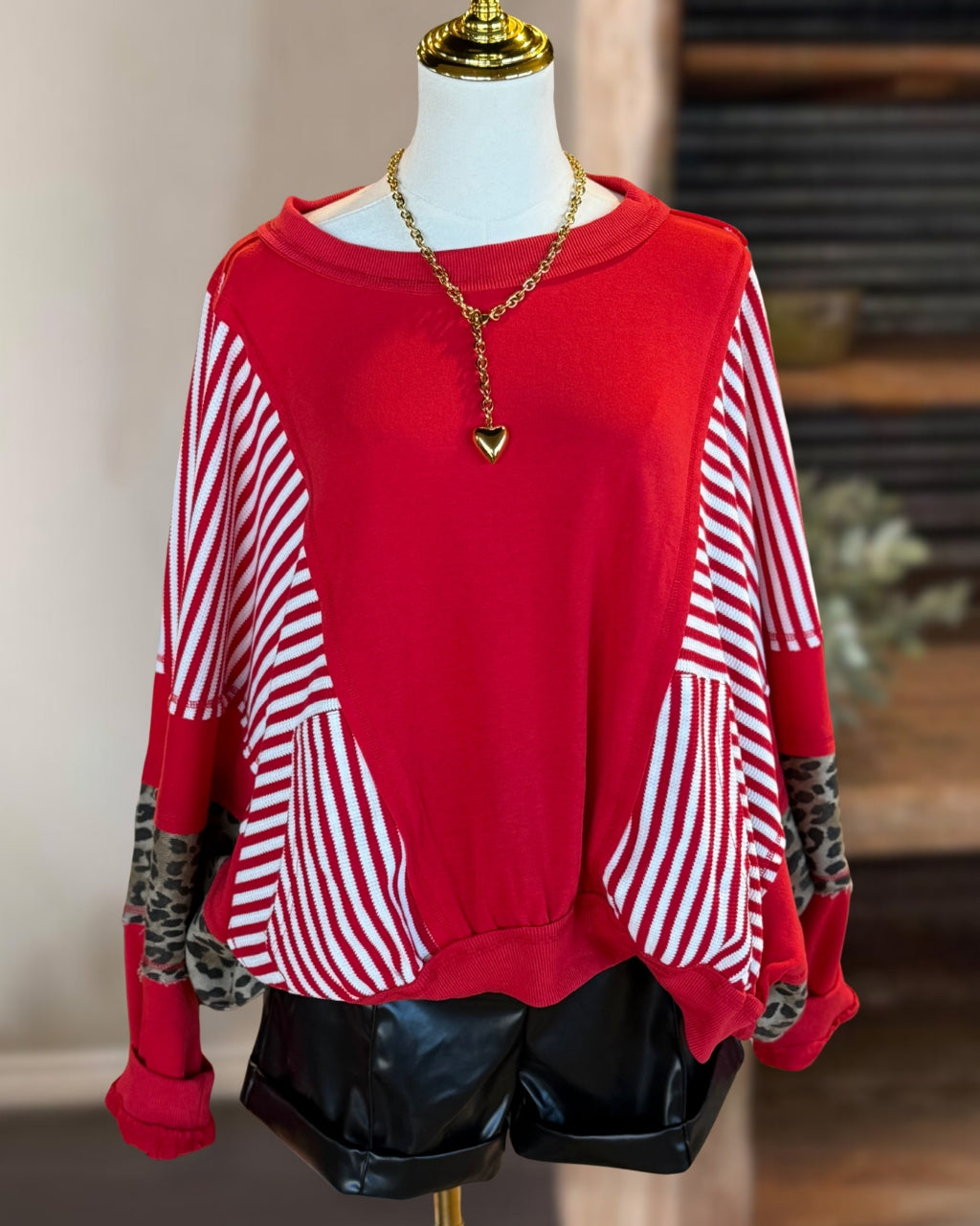 Stripe Leopard Mix Sweatshirt