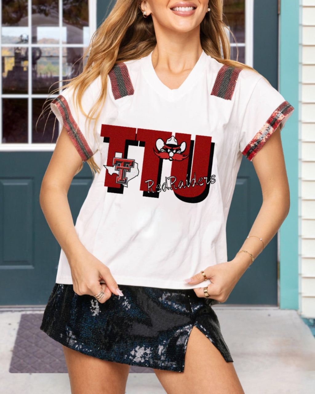 TTU Print Sequin Trim Tee
