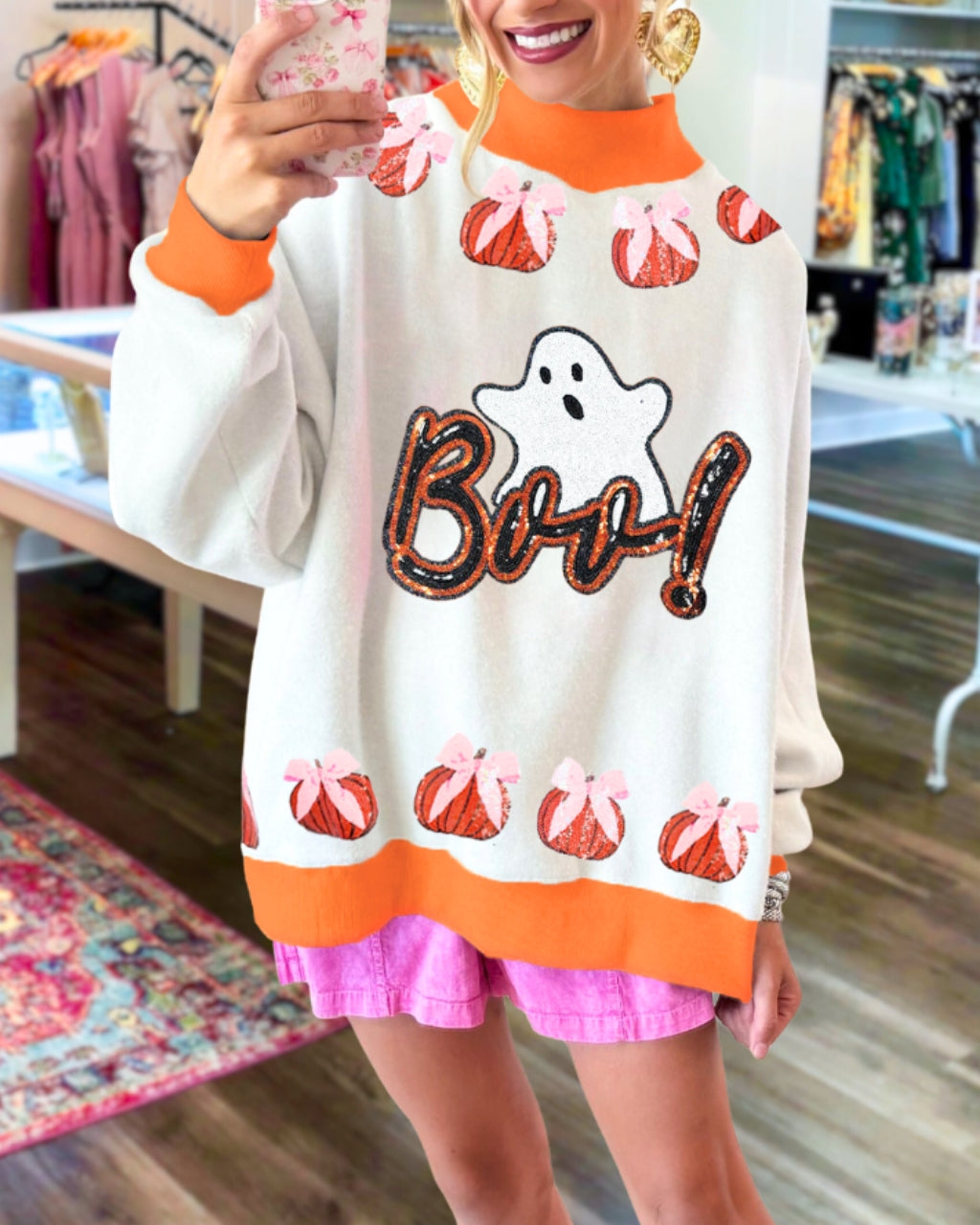Ghost Pumpkin Sequin Pullover