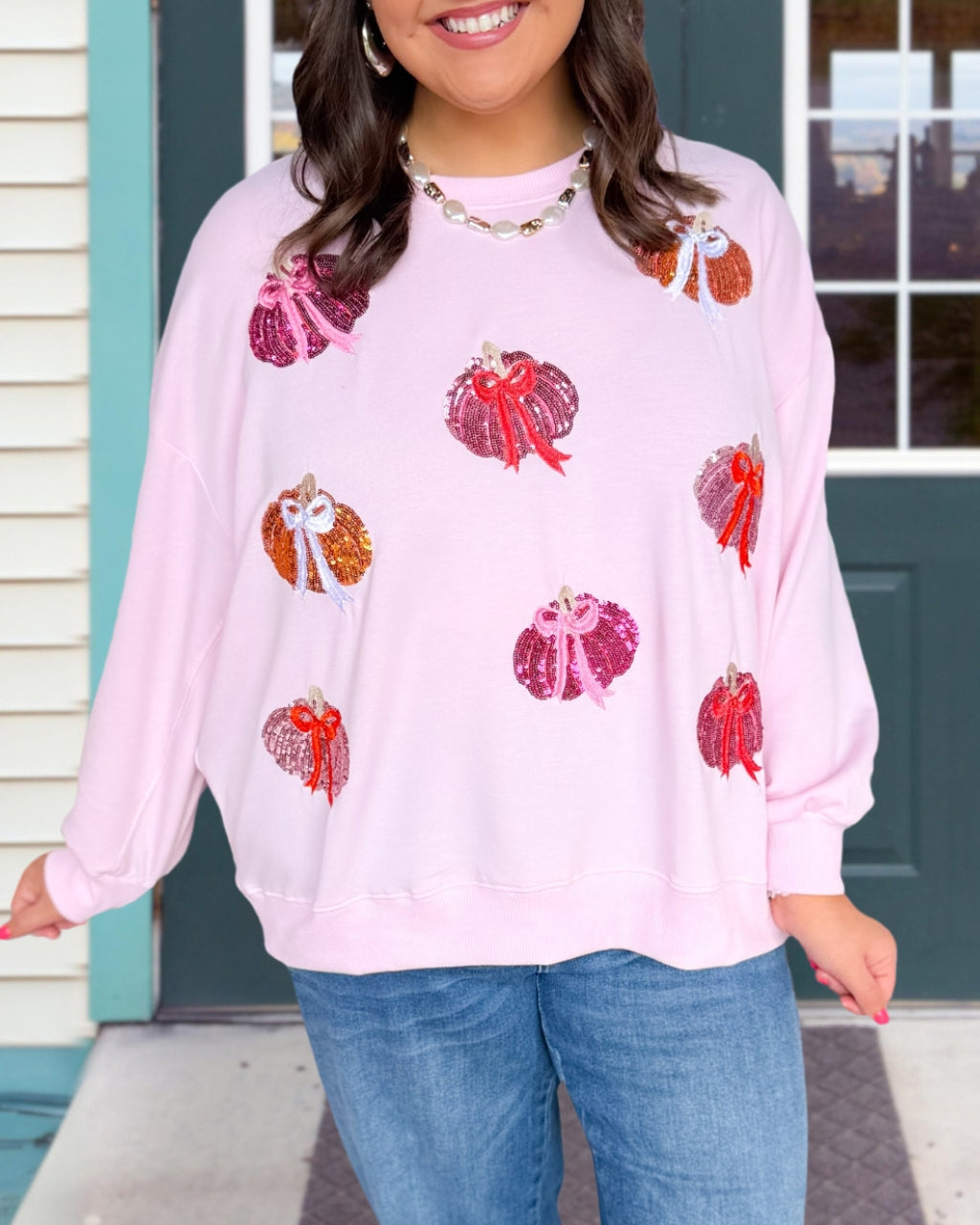 Bow Pumpkin Sequin Cute Pullover