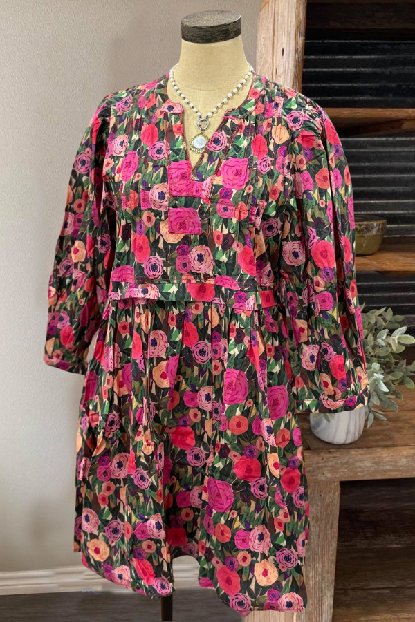 Romantic Floral V-Neck Dress