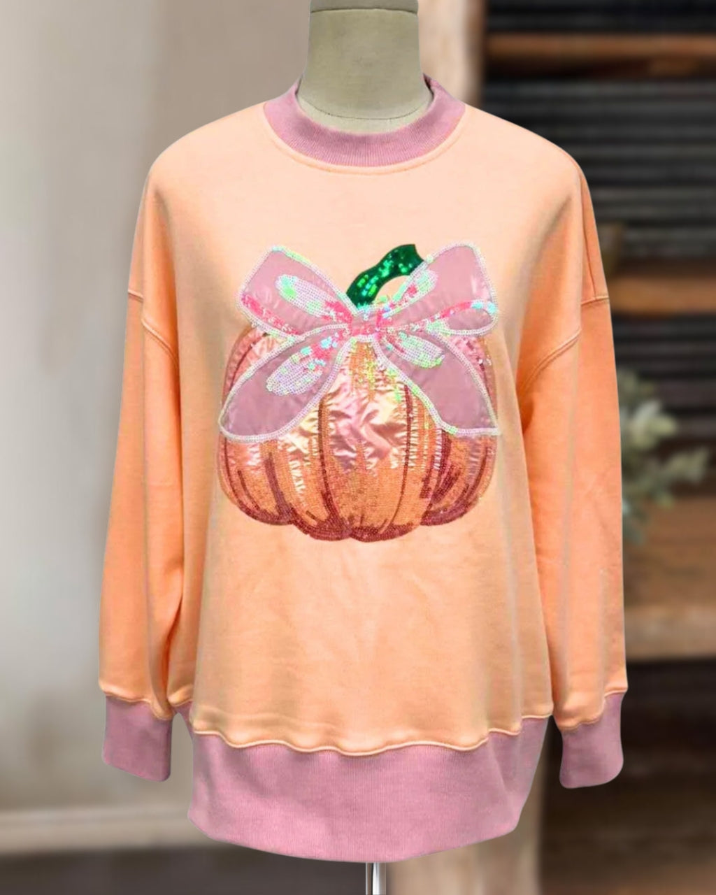 Bow Pumpkin Sequin Pullover
