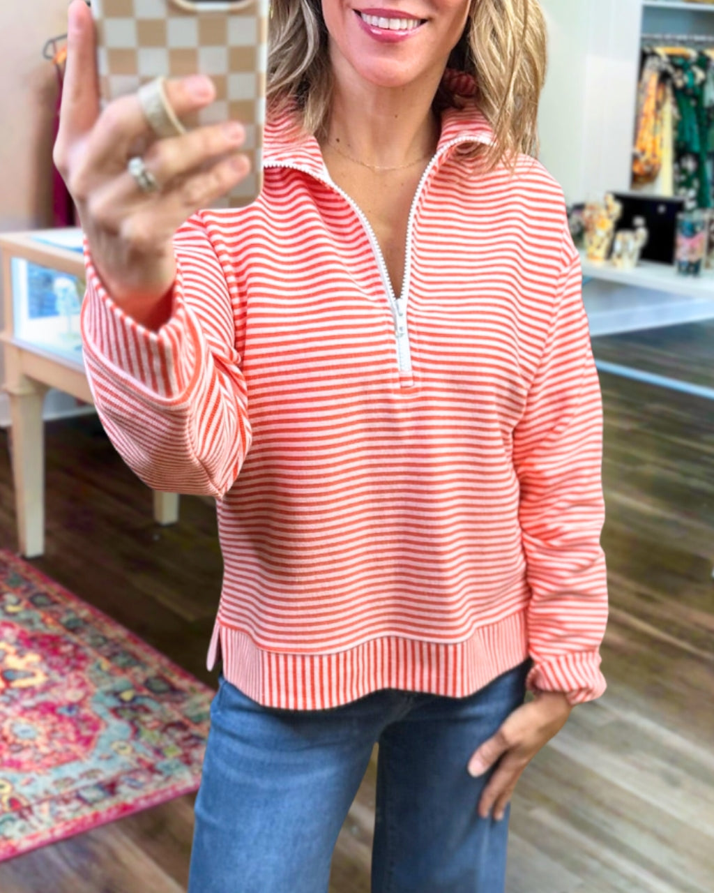 Stripe Zip Charm Pullover