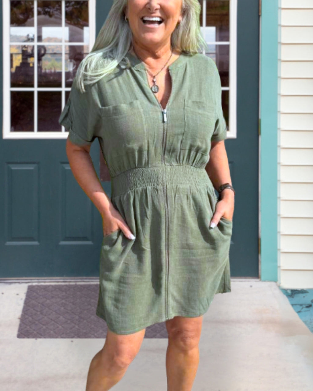 Zipper Linen Dress