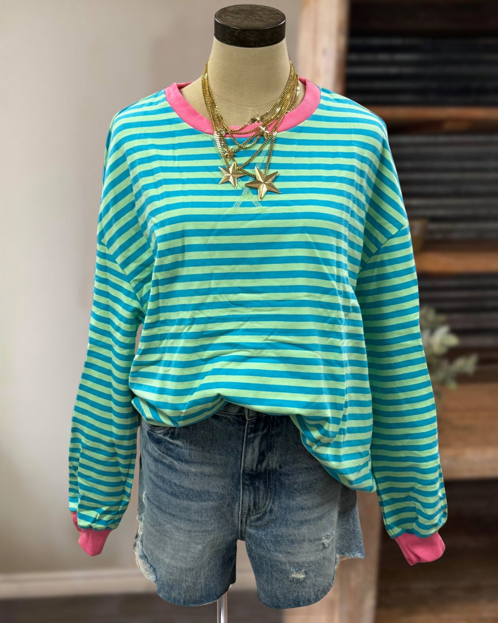 Contrast Trim Striped Sweatshirt