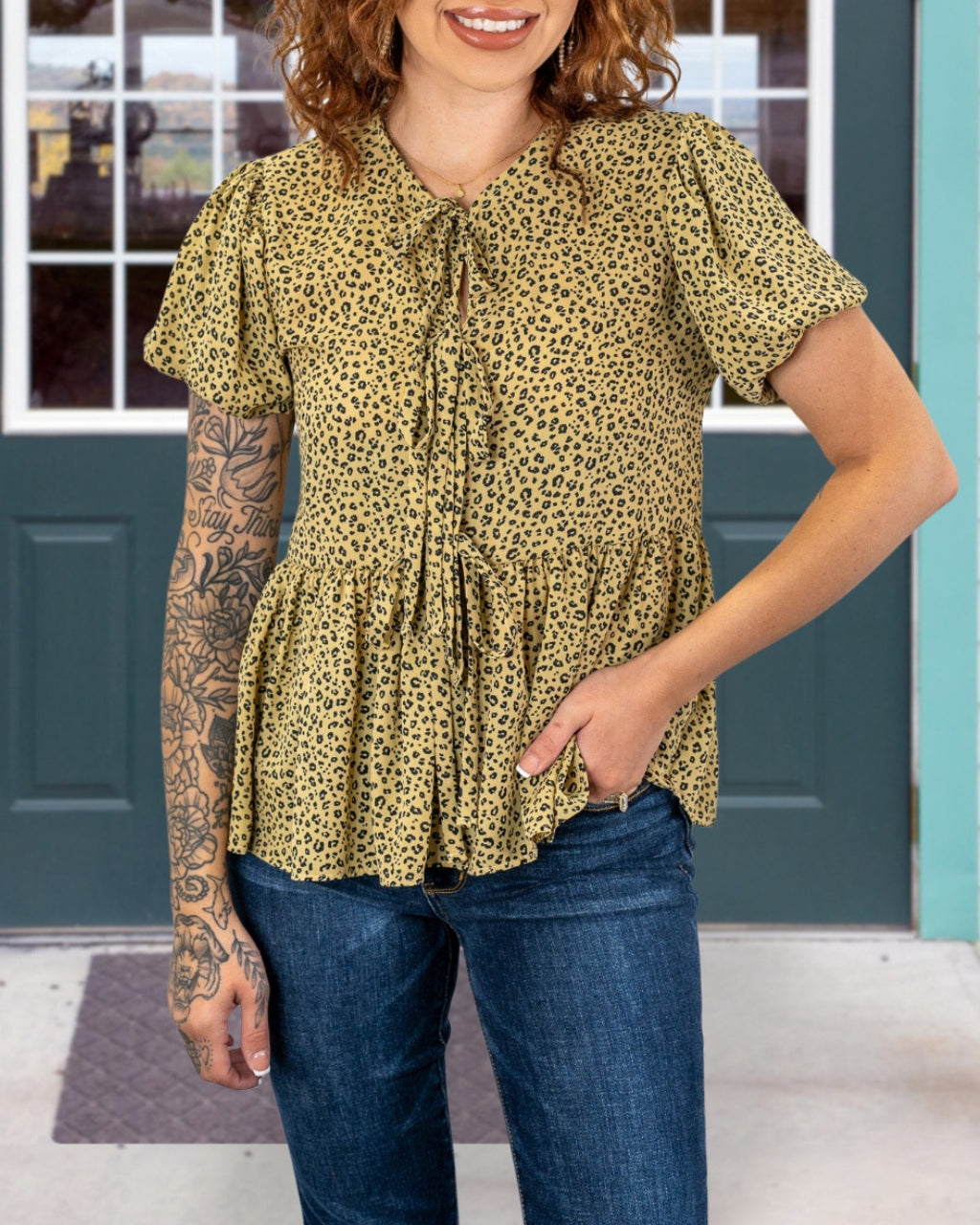 Flowy Leopard Bow Top