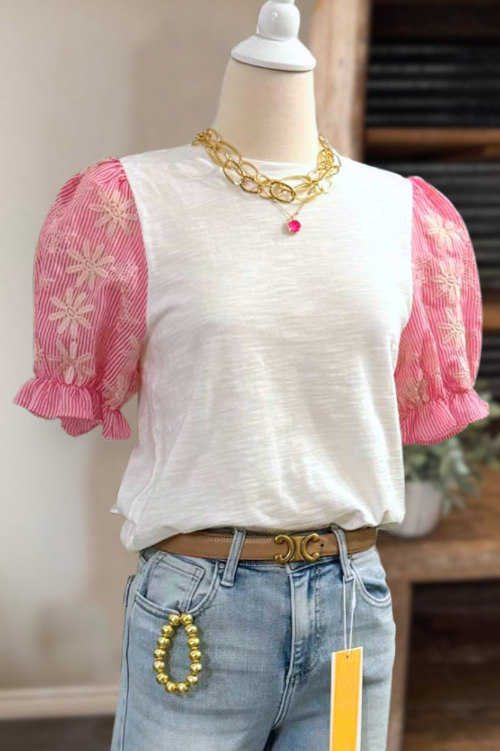 Embroidered Flower Sleeves Top