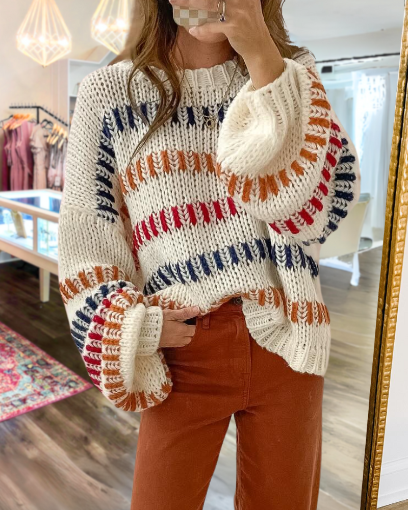 Colorful Striped Chunky Knit Sweater