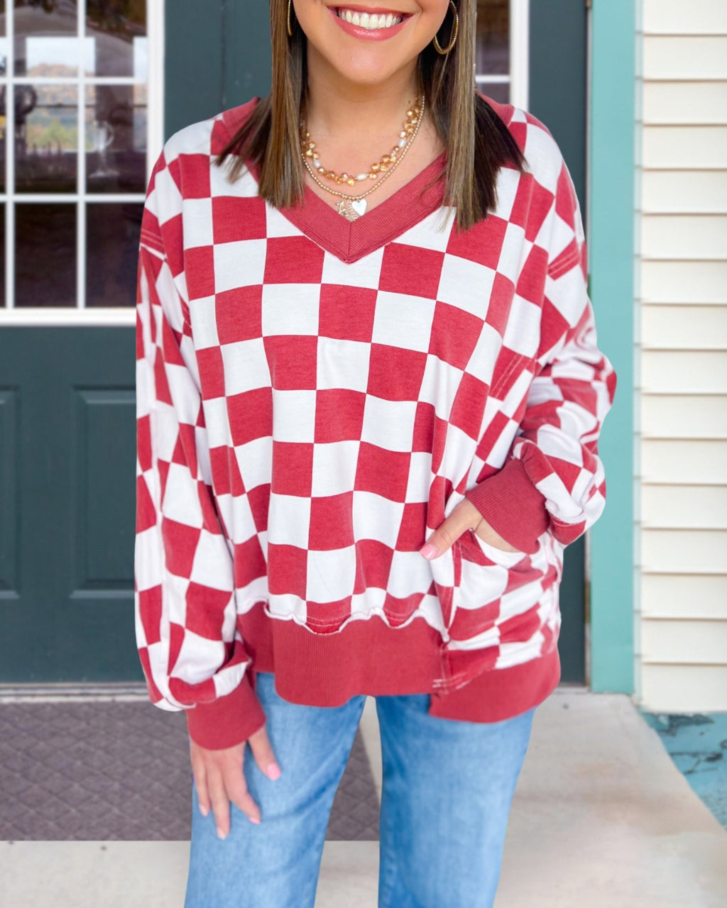 Checker Print Relaxed Pullover