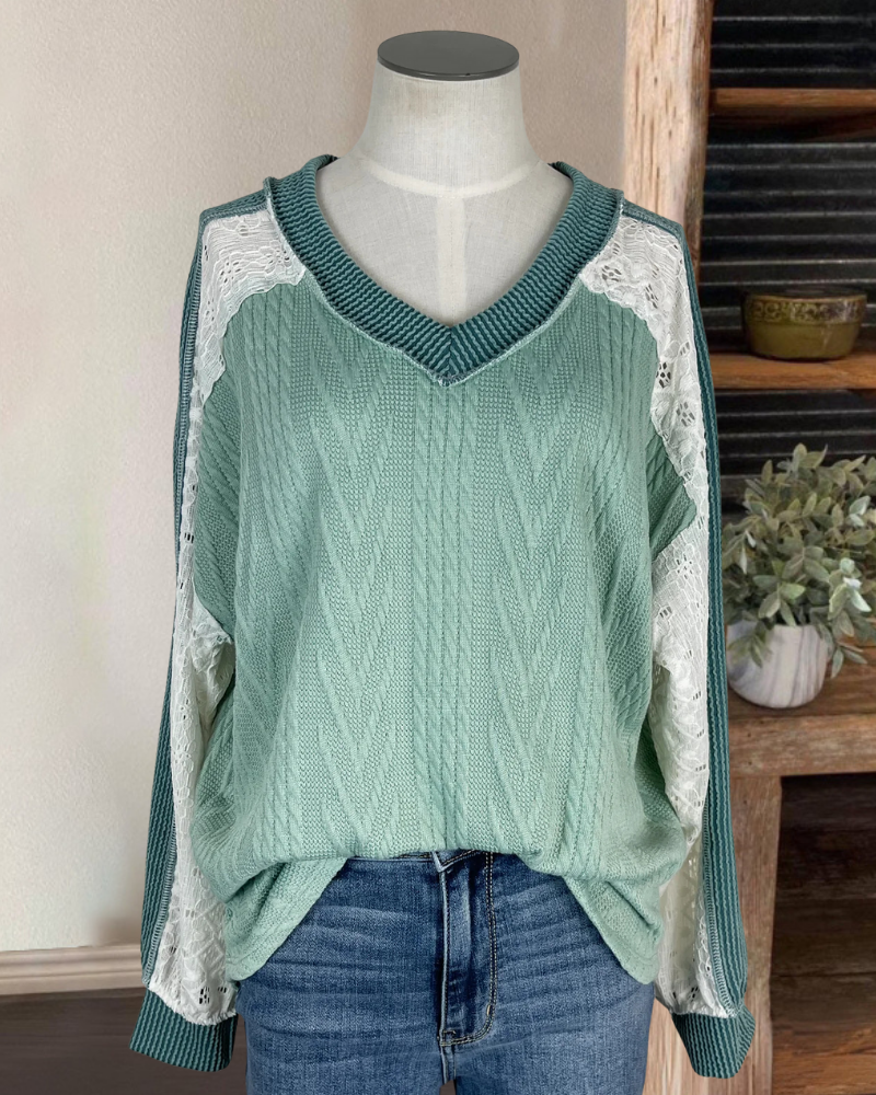 Lace Patchwork Knitted Sweater