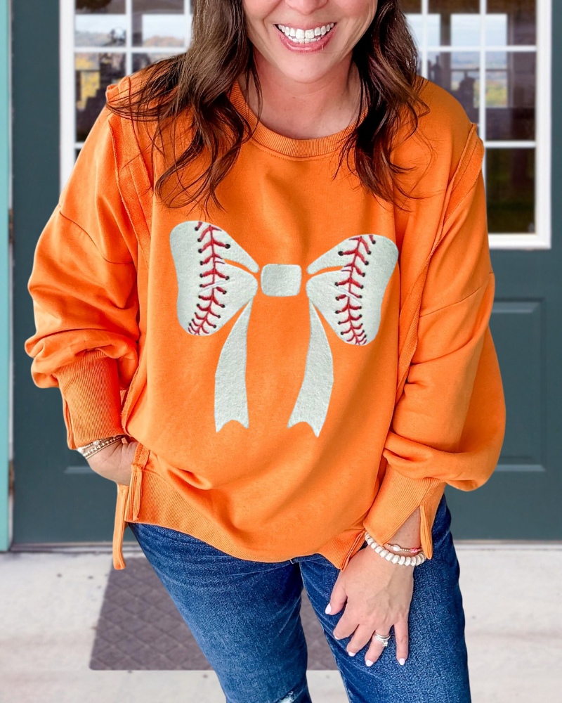 Playful Baseball Bow Sweatshirt