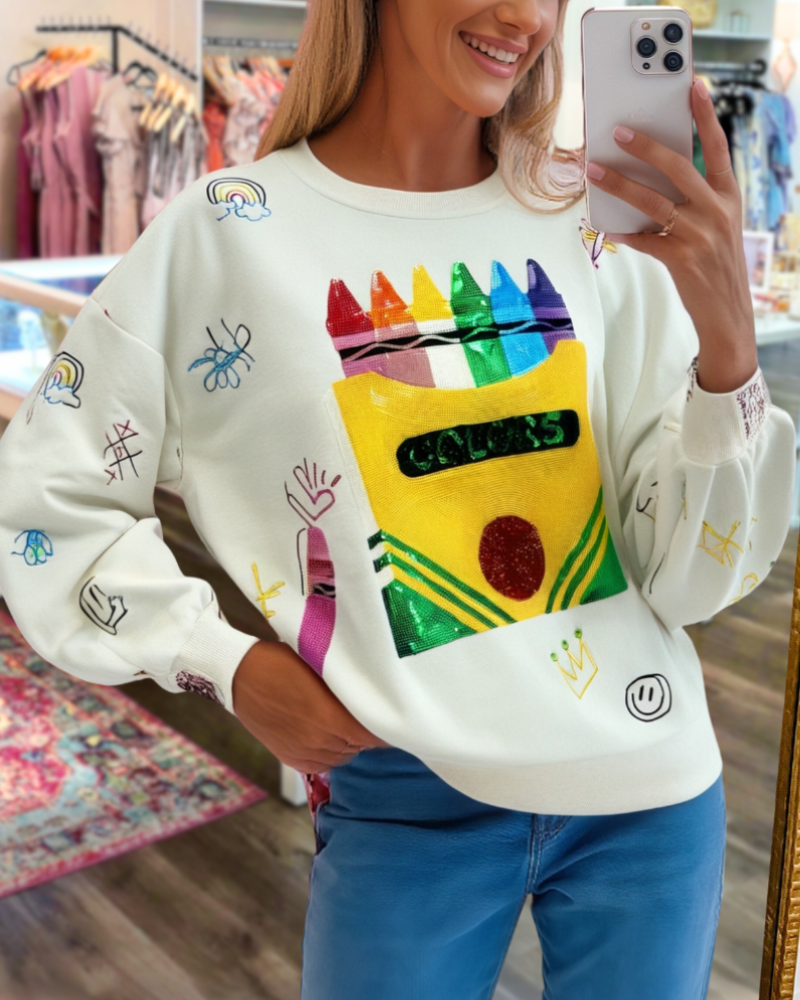 Sequin Embroidered Crayon Top