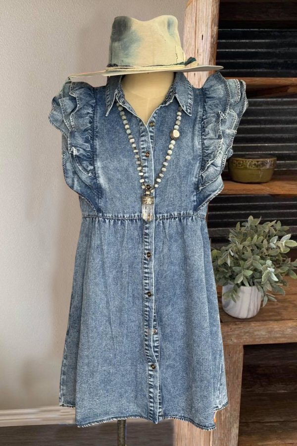 Heart Ruffle Denim Dress