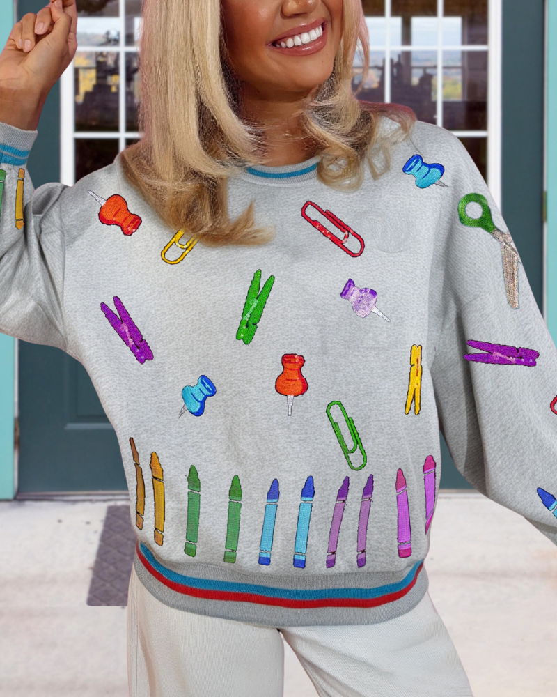 School Supplies Embroidered Sweatshirt