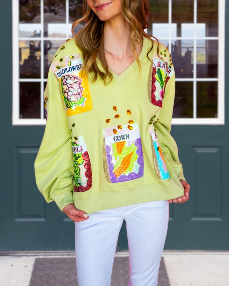Vegetable Sequin V-Neck Sweatshirt
