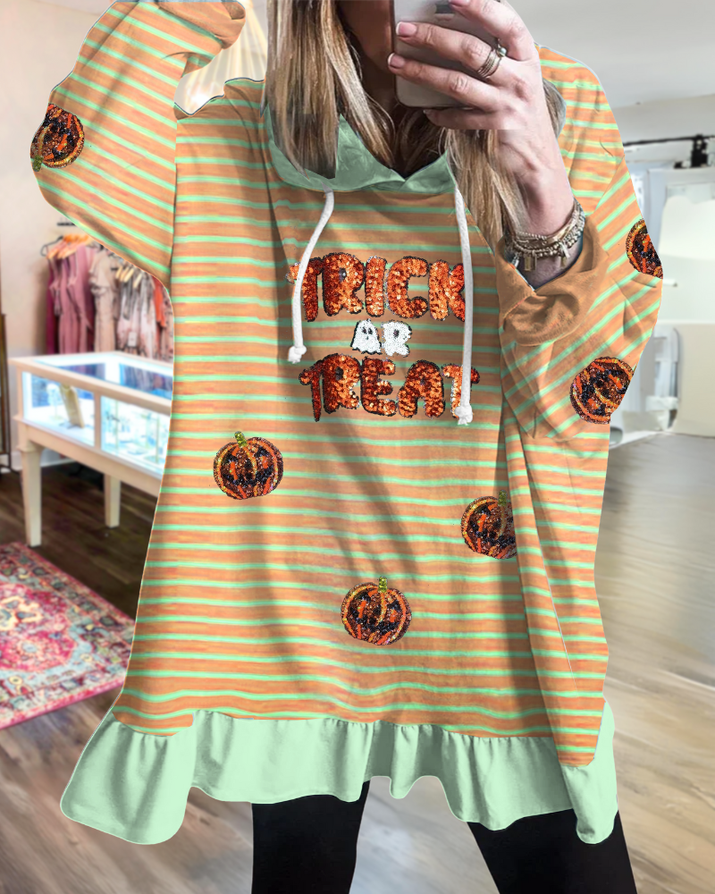 Trick or Treat Pumpkin Sequin Stripe Hoodie