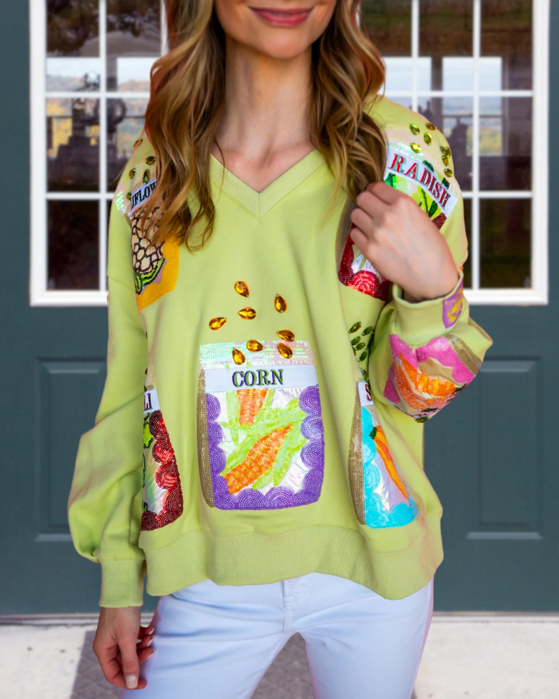 Vegetable Sequin V-Neck Sweatshirt