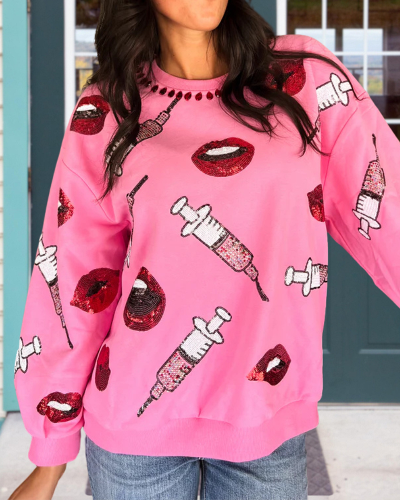 Lips & Syringes Sequined Sweatshirt