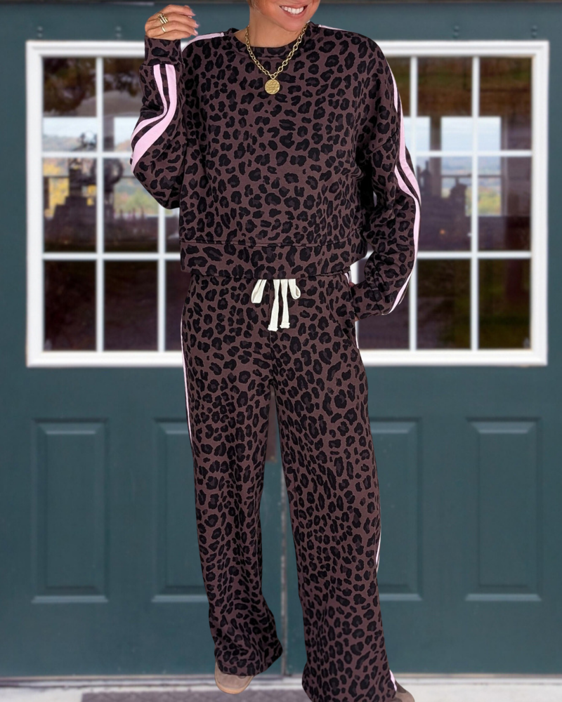Stylish Leopard Side Stripe Set