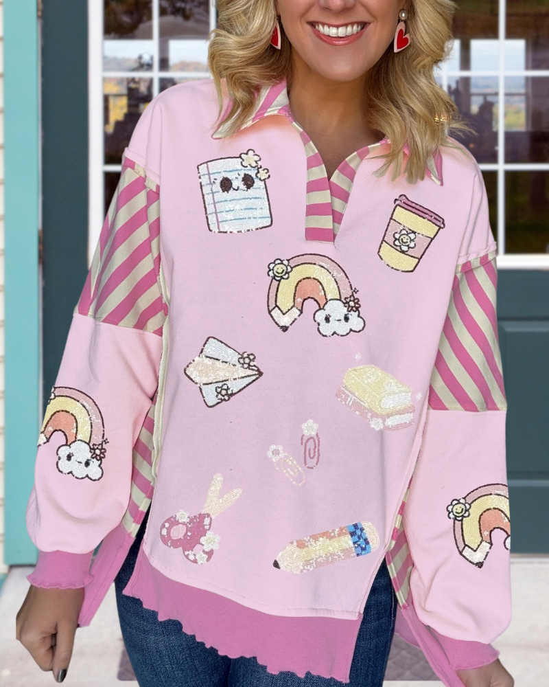 Playful School Supplies Sequined Pullover