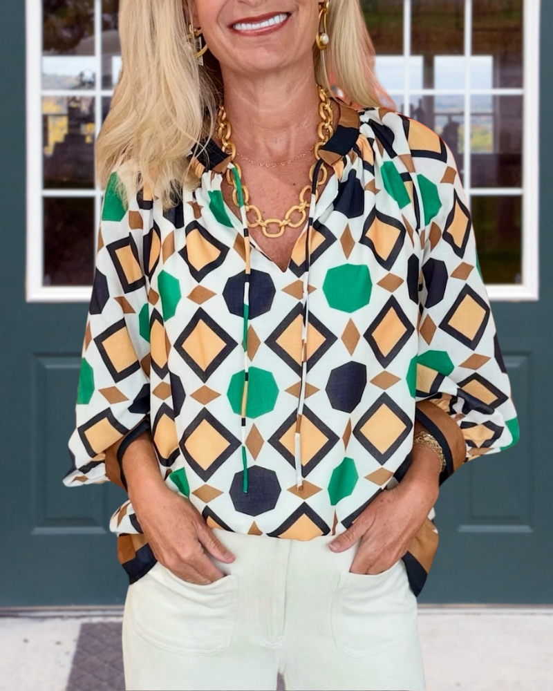 Geometric Gemstone V-Neck Top