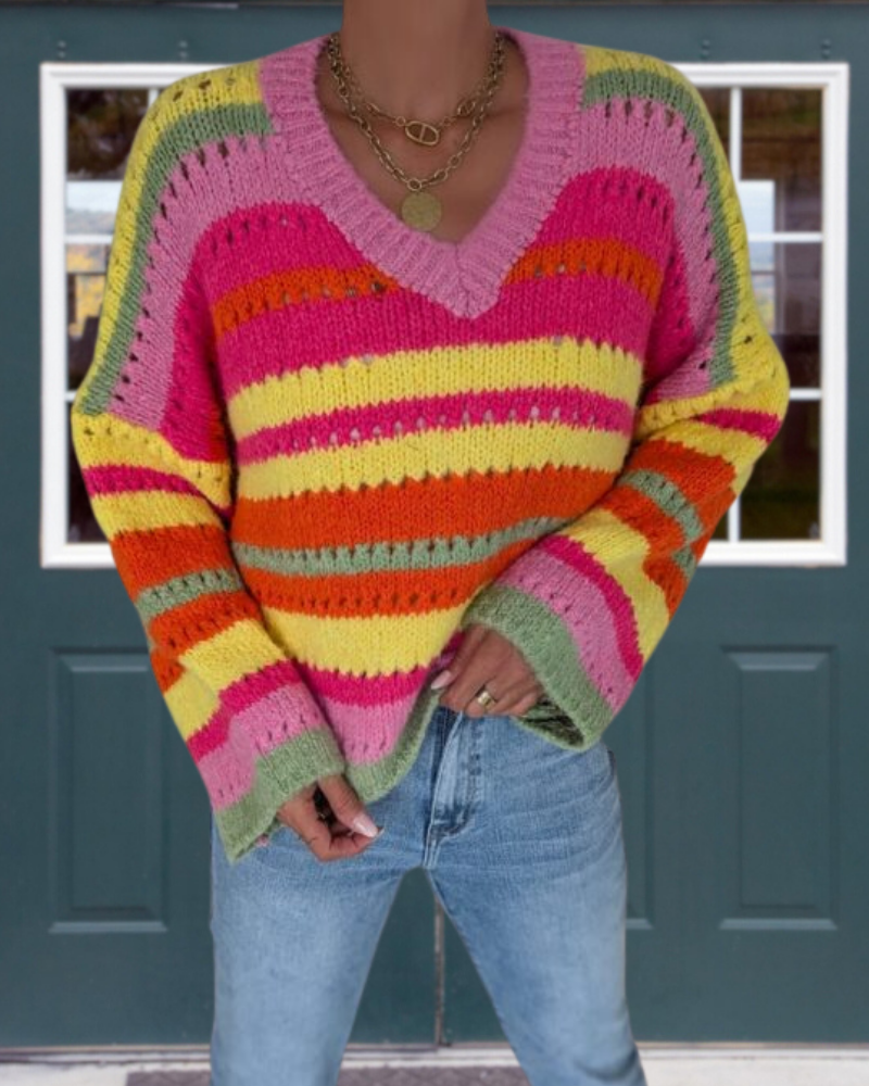 Chic Rainbow Knit Sweater