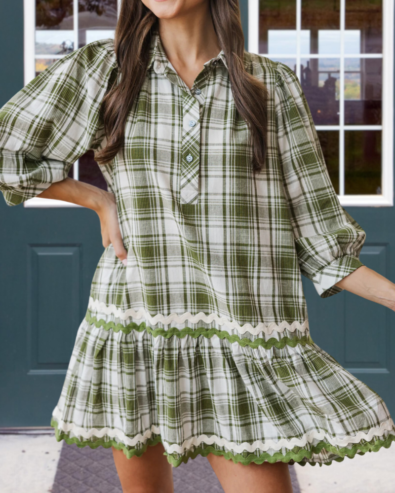 Half-open Collar Plaid Mini Dress