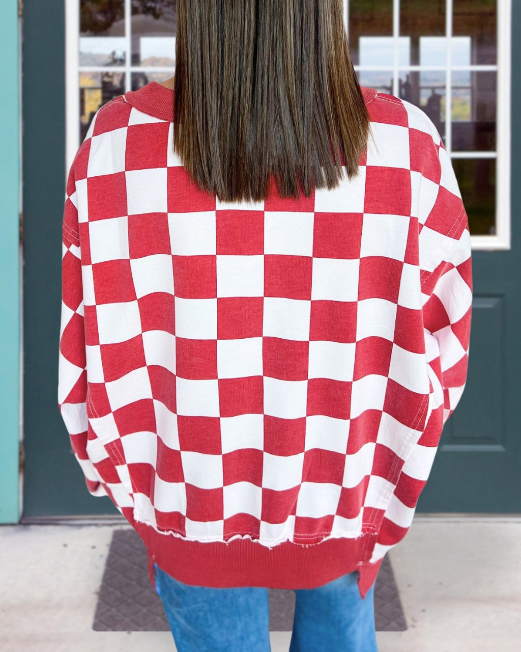 Checker Print Relaxed Pullover