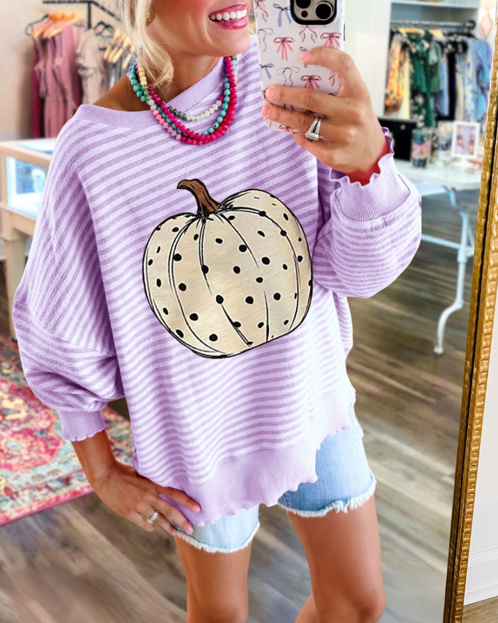 Pumpkin Oversized Striped Pullover