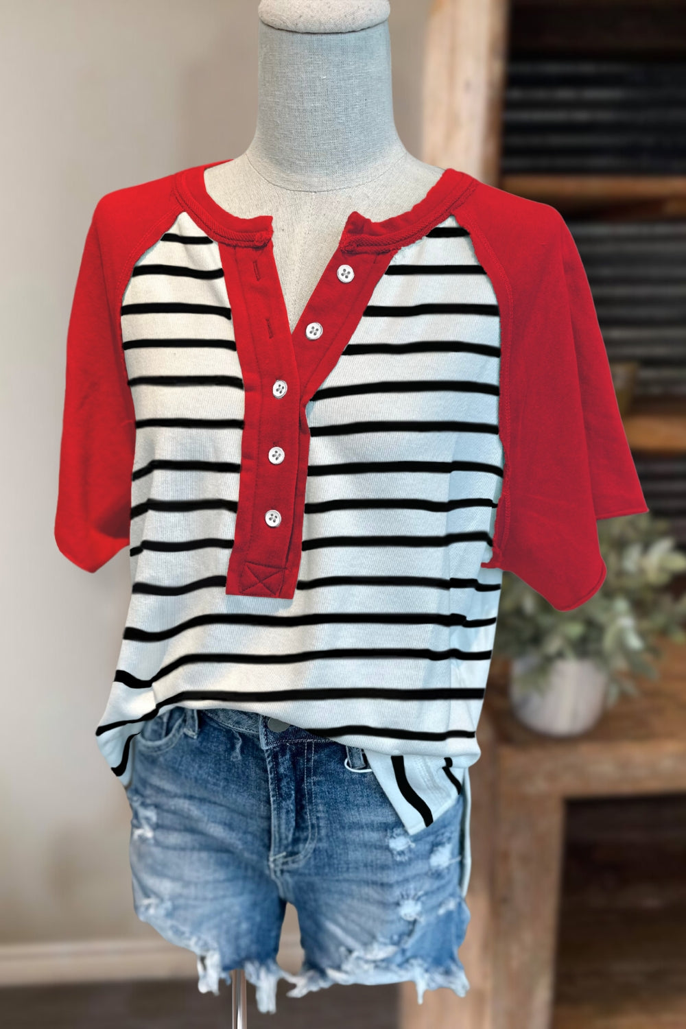 Striped Color Block Henley Top