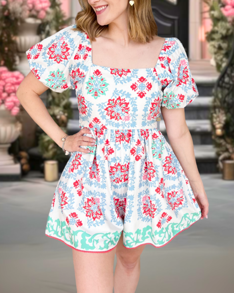 Designer Border Print Romper