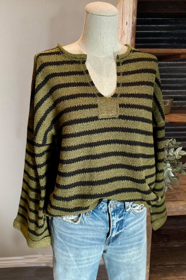 Dropped Shoulder Striped Sweater