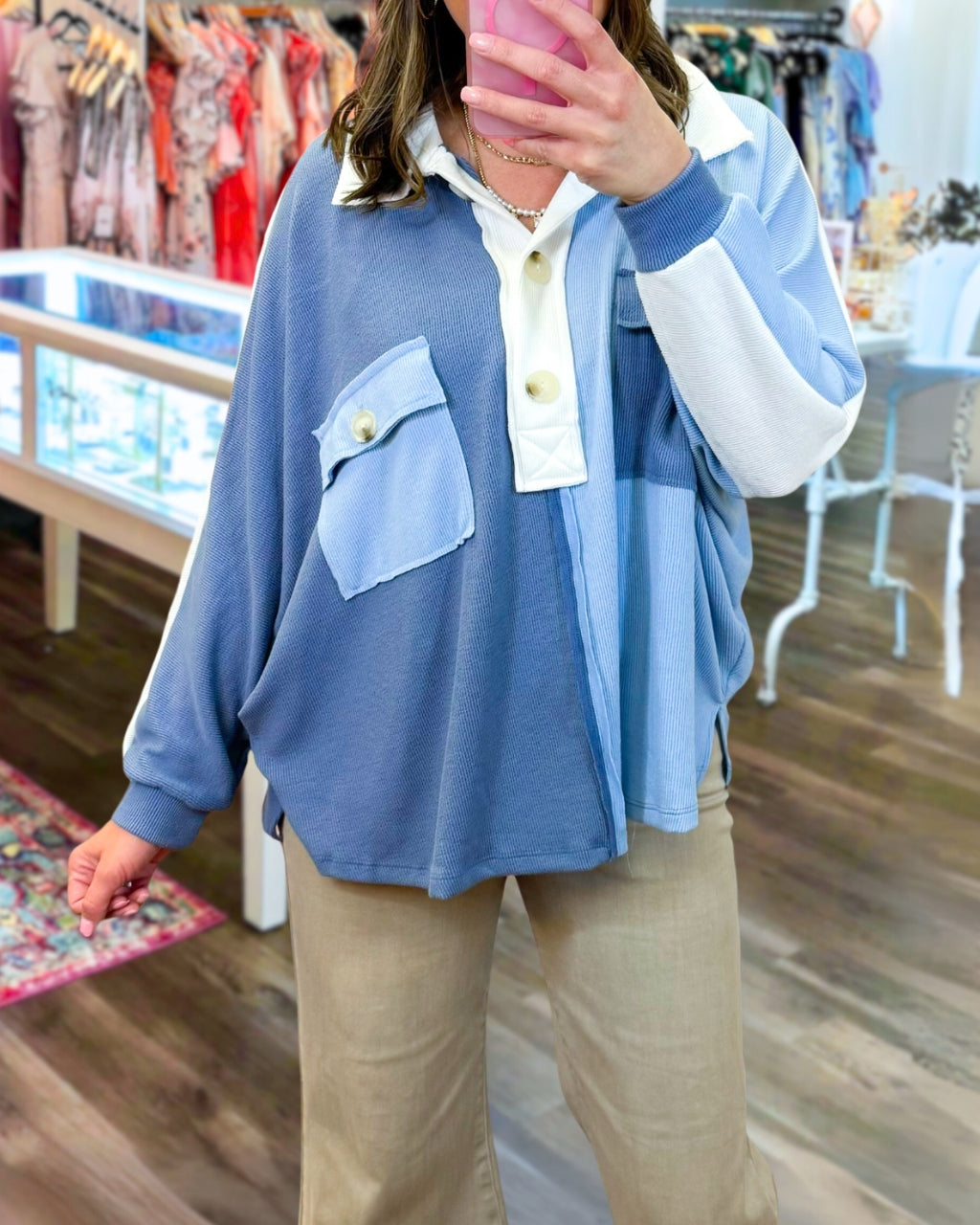 Chic Colorblock Henley Top