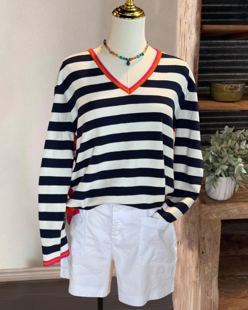 Colorblock Striped Contrast Trim Top