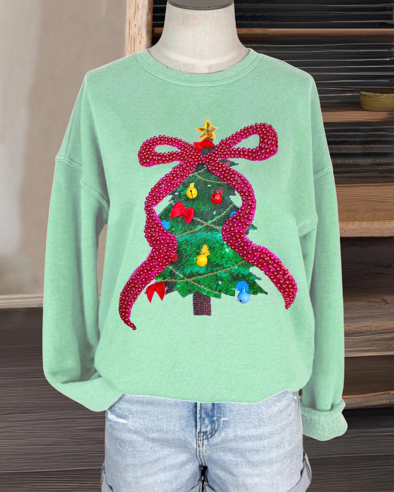 Bow Christmas Tree Sequined Sweatshirt