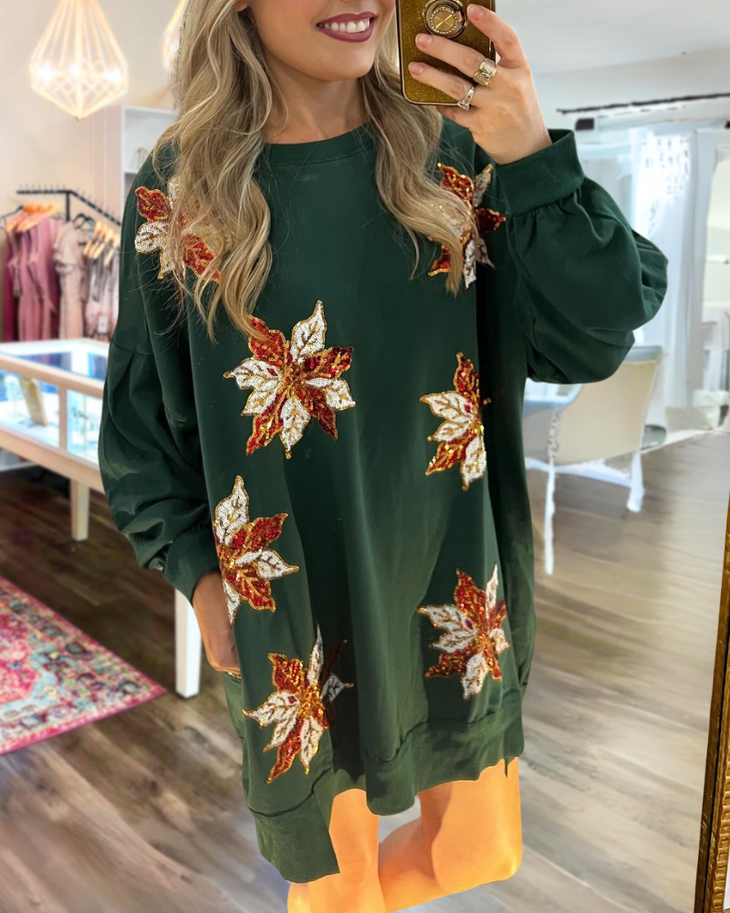 Maple Leaf Floral Crewneck Dress