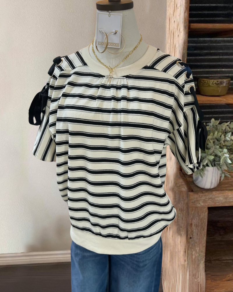 Chic Lace-Up Striped Top
