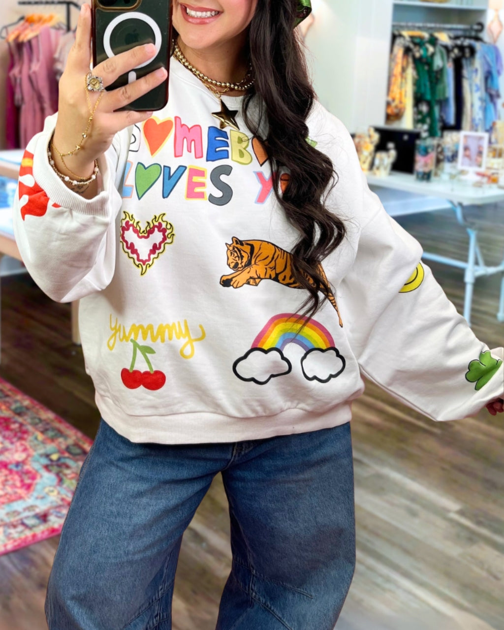 Playful Somebody Loves You Graphic Sweatshirt