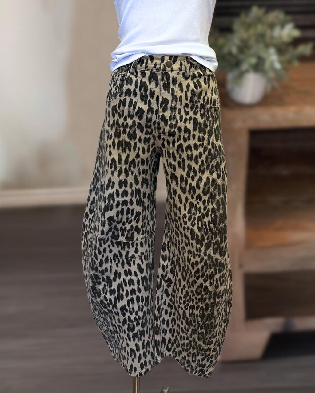 Wild Leopard Barrel Leg Jeans