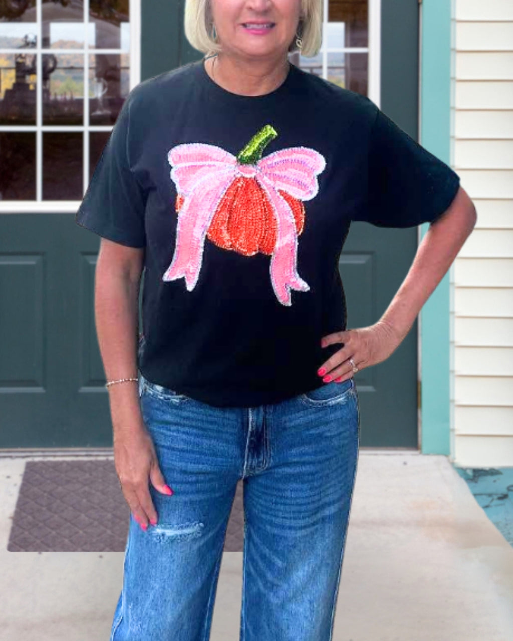 Fun Bow Pumpkin Sequin Tee