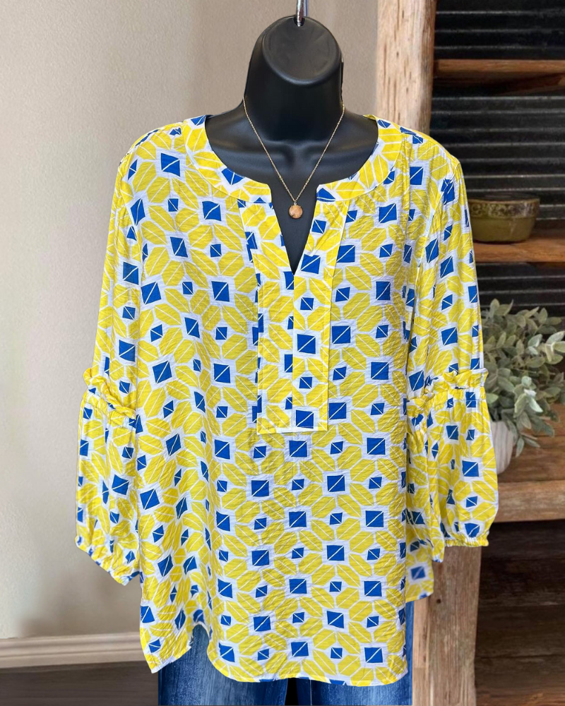 Unique Geometric V-Neck Top