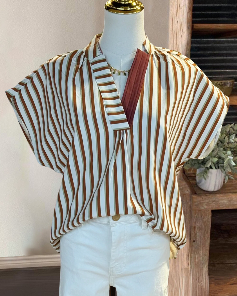 Fashion Striped V-Neck Top