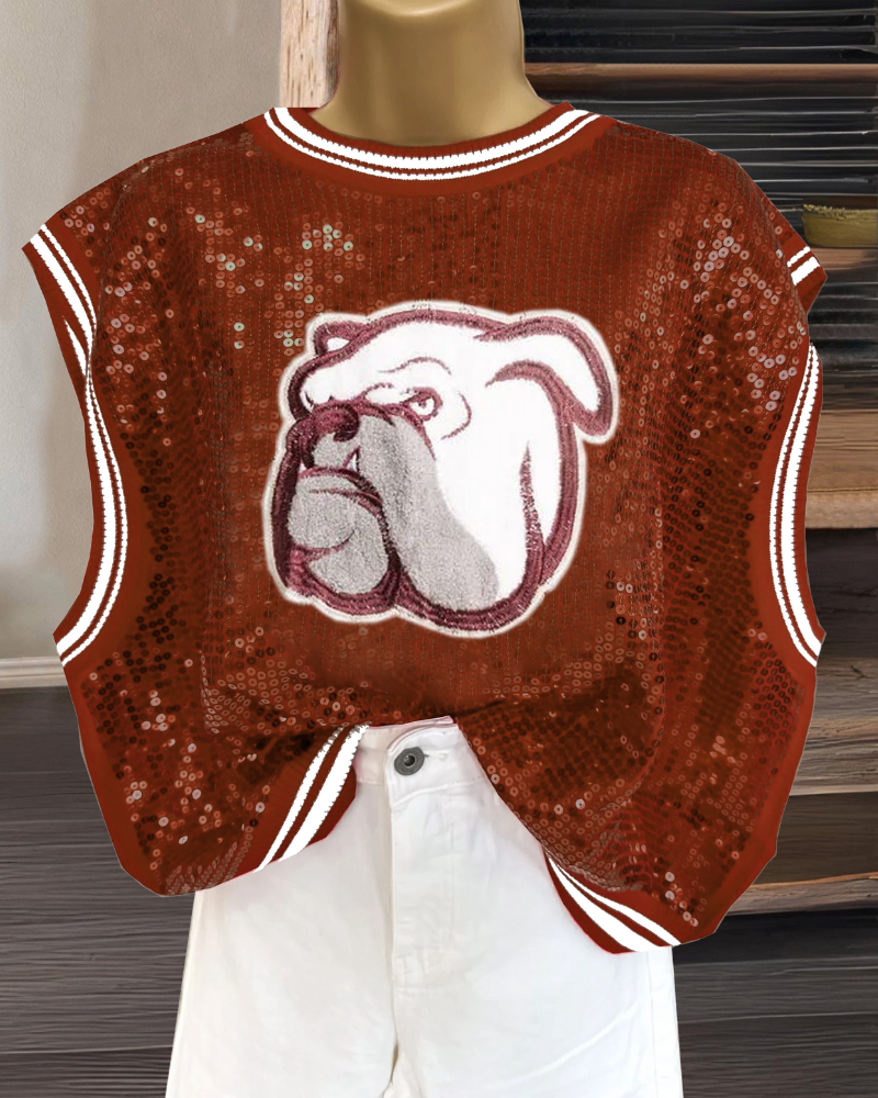 Shiny Bulldog Sequined Vest Top