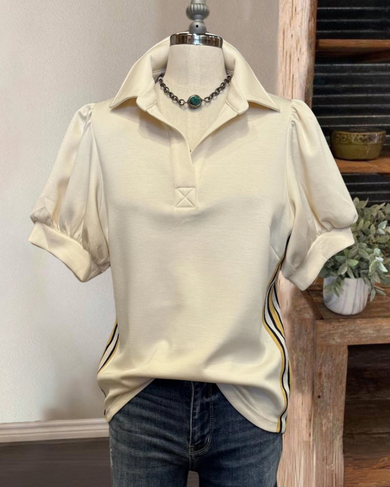 Daily Stripe Trim Polo Top